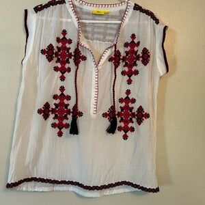 Roller Rabbit White Blouse with Red Embroidery
